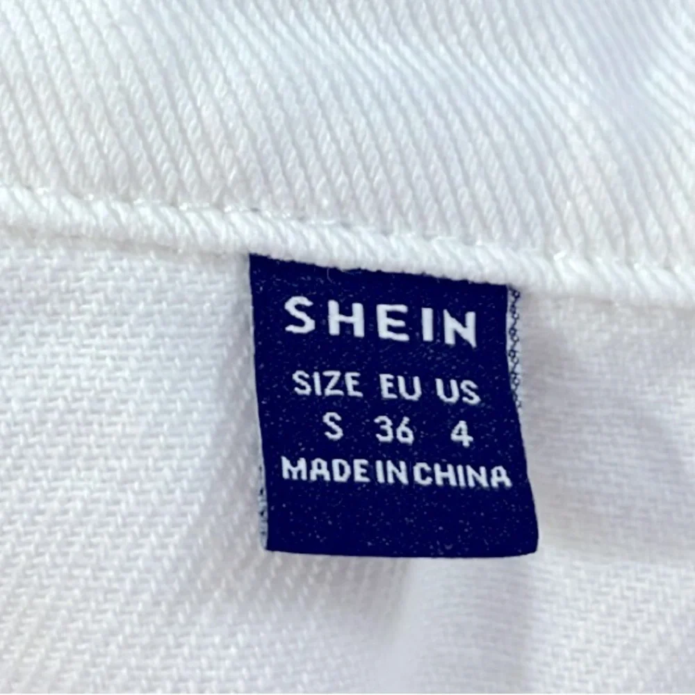 SHEIN White Jean Distressed Denim Crop Jacket S NWOT